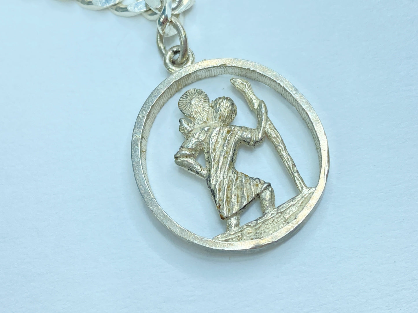 Sterling Silver St. Christopher Pendant Bracelet, Oval Cable Chain JR1097