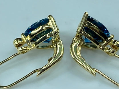 14K yellow gold 4.85ct London Blue Topaz Lever back earrings 3.8g JR0055