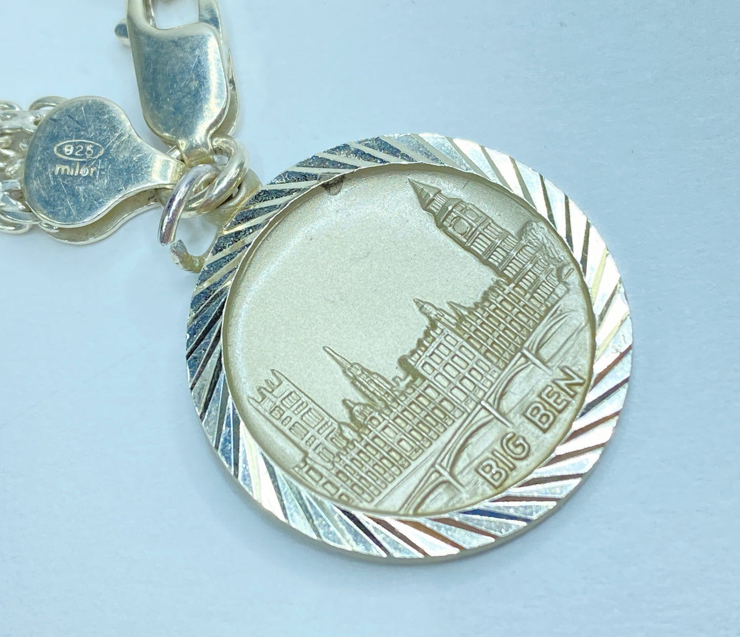 Italy Milor 925 Sterling Silver Curb Bracelet w Big Ben Charm JR1098