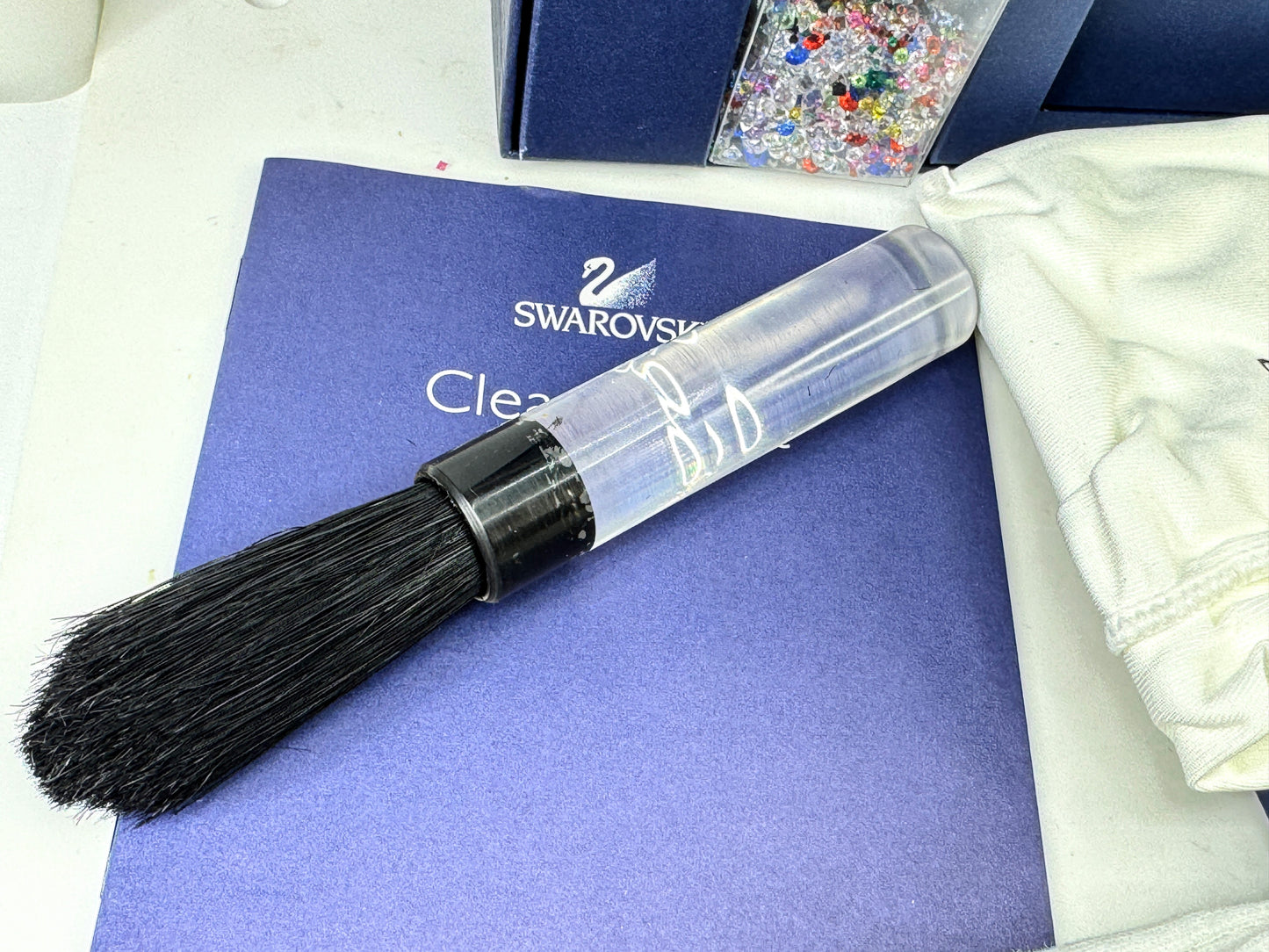 Vintage Swarovski crystal cleaning kit gloves brush cloth display crystals S317