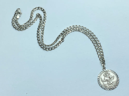Italian 925 Sterling Silver Curb Chain Bracelet w St Christopher Medal JR1099