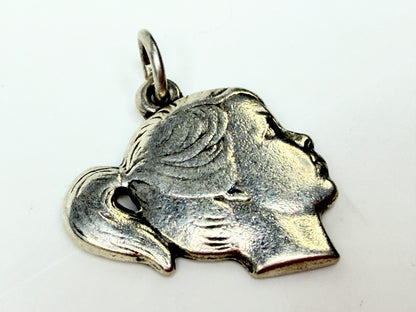 Vintage James Avery Sterling Silver Girl Profile Charm Pendant 3.8g JR1185