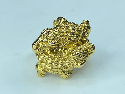 Italy Milor 14K yellow gold double Alligators figurual ring 3.8g s6 JR0036