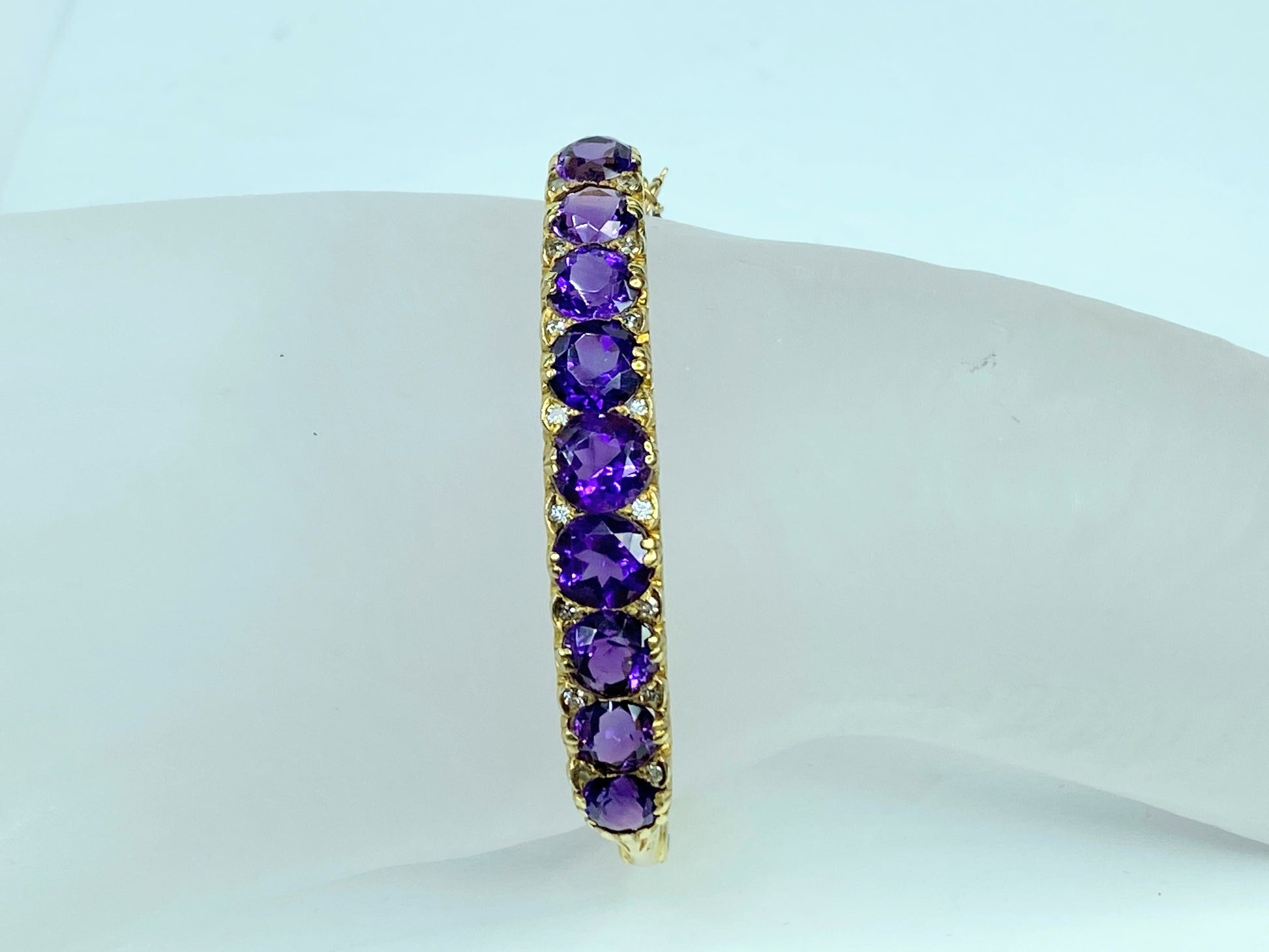 Regal Amethyst Old Euro cut Diamond 14K bangle