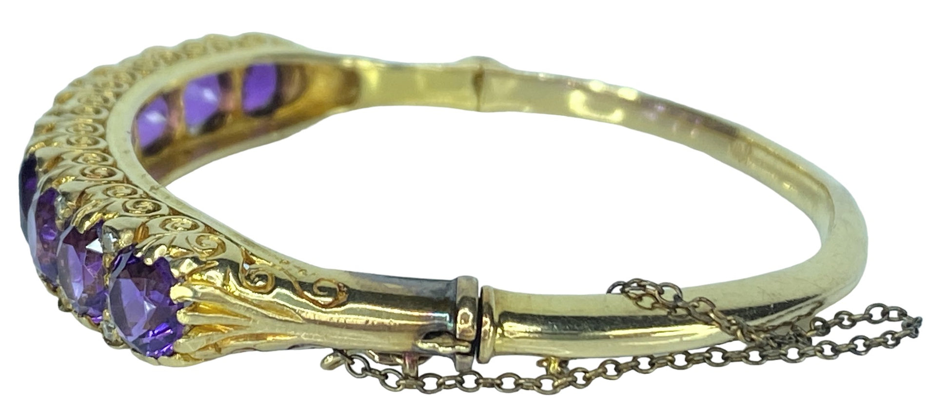 Regal Amethyst Old Euro cut Diamond 14K bangle