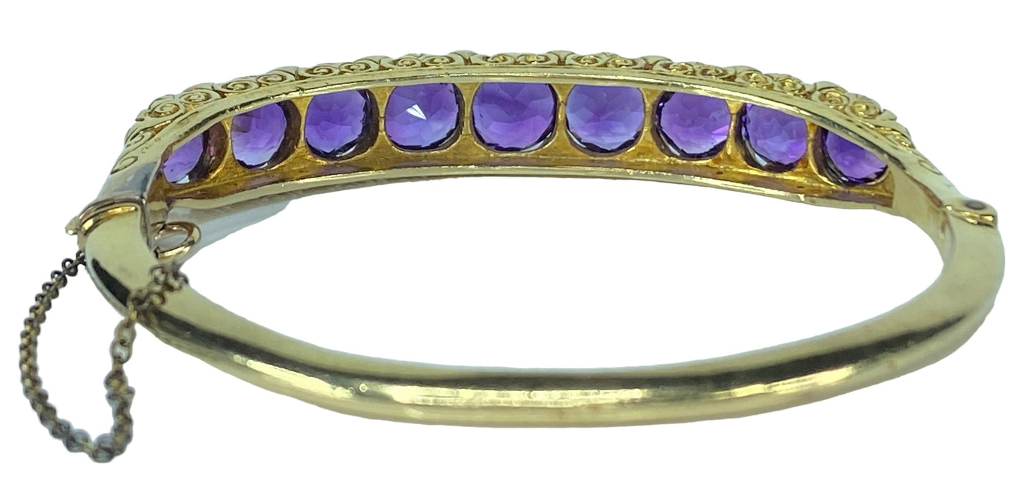 Regal Amethyst Old Euro cut Diamond 14K bangle