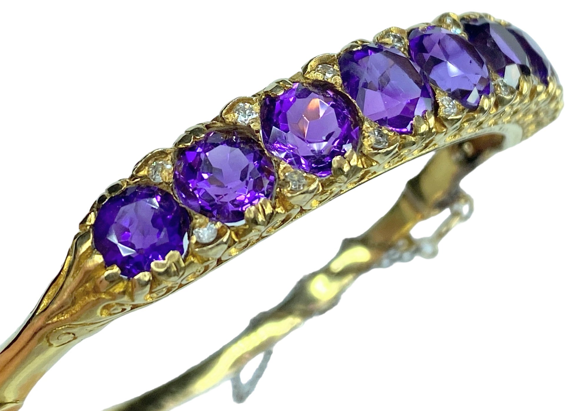 Regal Amethyst Old Euro cut Diamond 14K bangle