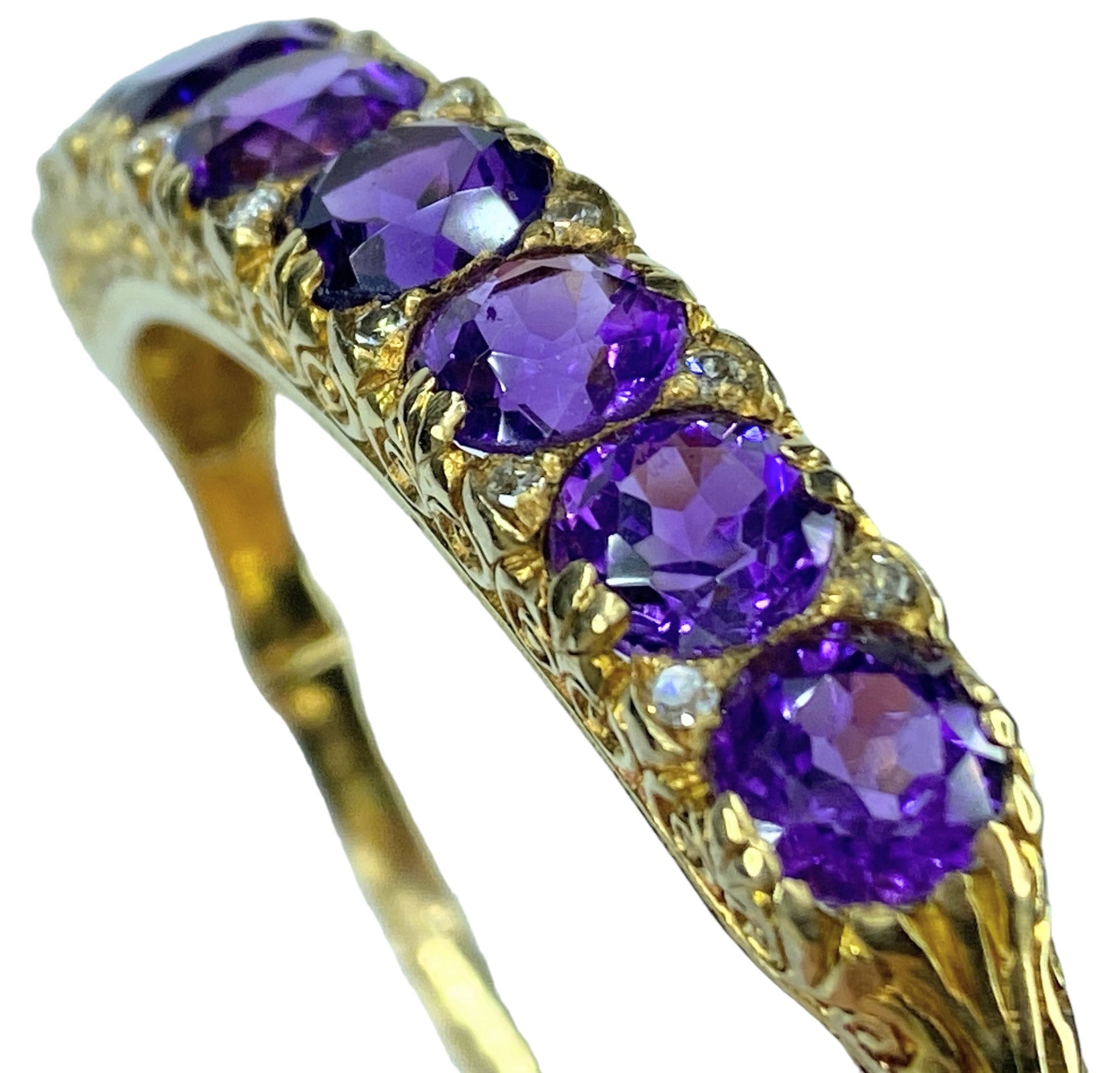 Regal Amethyst Old Euro cut Diamond 14K bangle