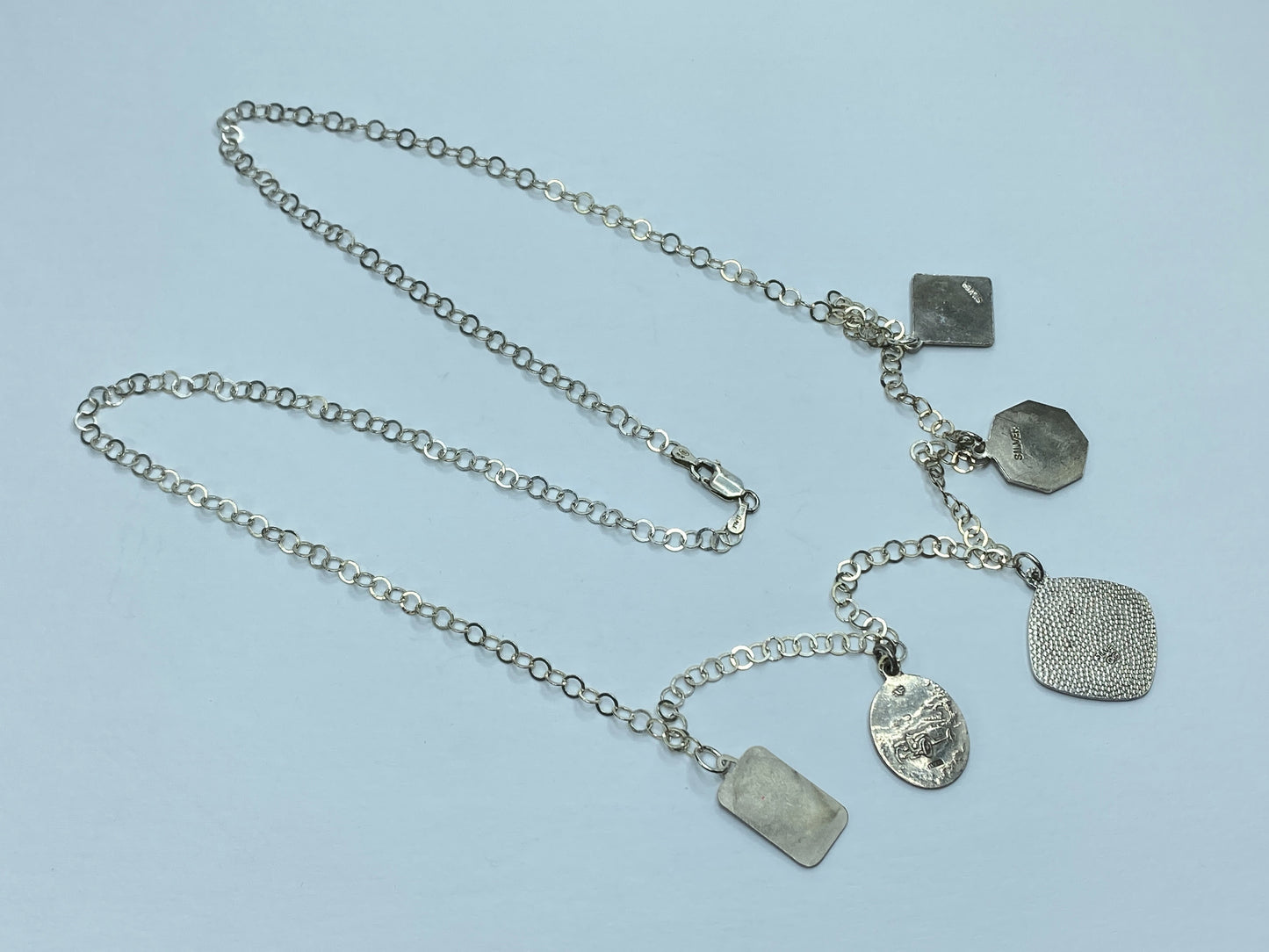 Italian 925 Silver Rosary-Style Chain Necklace w Religious Medallions 32" JR1100