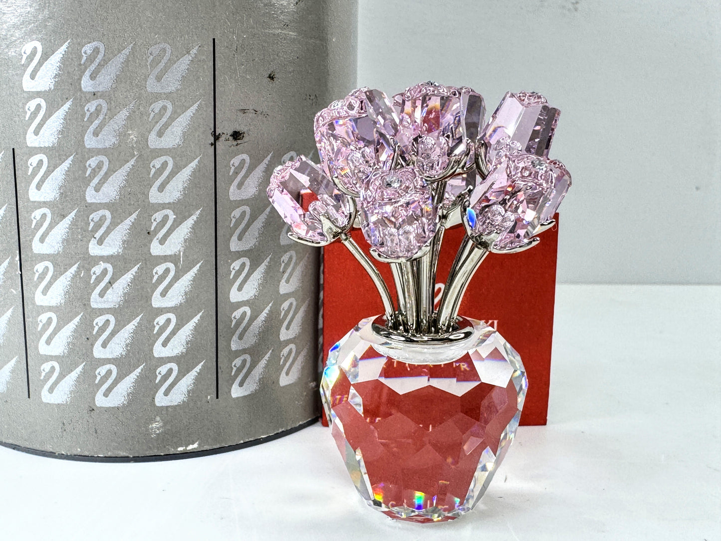 Vintage Swarovski A Dozen Pink Roses Crystal Vase Figurine 628343 Retired S320