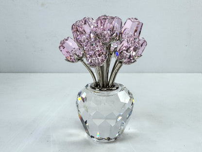 Vintage Swarovski A Dozen Pink Roses Crystal Vase Figurine 628343 Retired S320