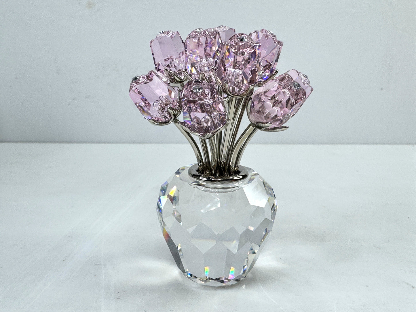 Vintage Swarovski A Dozen Pink Roses Crystal Vase Figurine 628343 Retired S320