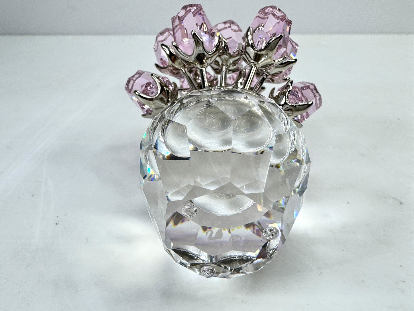 Vintage Swarovski A Dozen Pink Roses Crystal Vase Figurine 628343 Retired S320