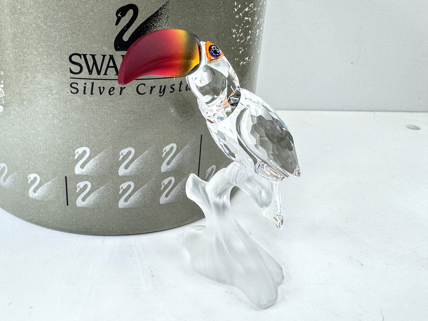 Vintage Swarovski Crystal Toucan on Frosted Branch Bird Figurine with Box S321