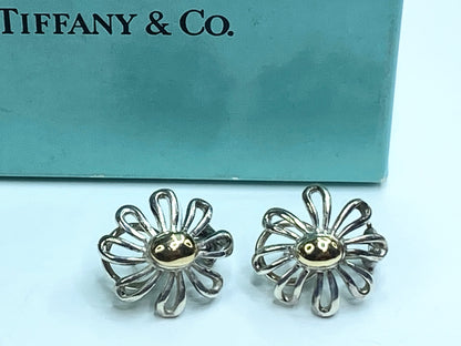 Tiffany Co Picasso Daisy 925 Silver 18Kt Gold Earrings Post & Omega JR1102