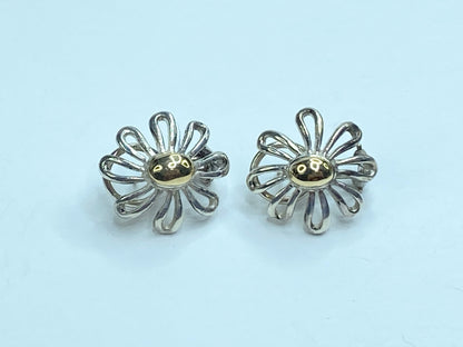Tiffany Co Picasso Daisy 925 Silver 18Kt Gold Earrings Post & Omega JR1102