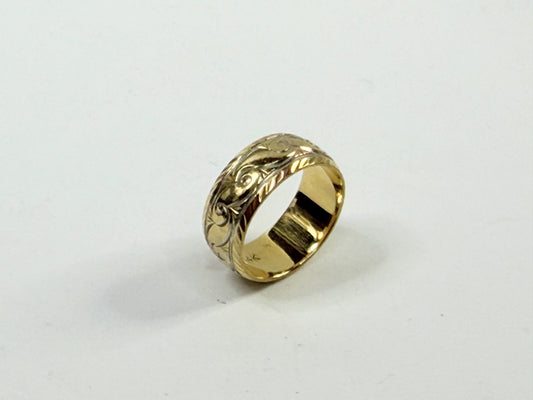 Art Deco 14K Yellow Gold Engraved Band Ring Size 6.75  6.6g JR1189