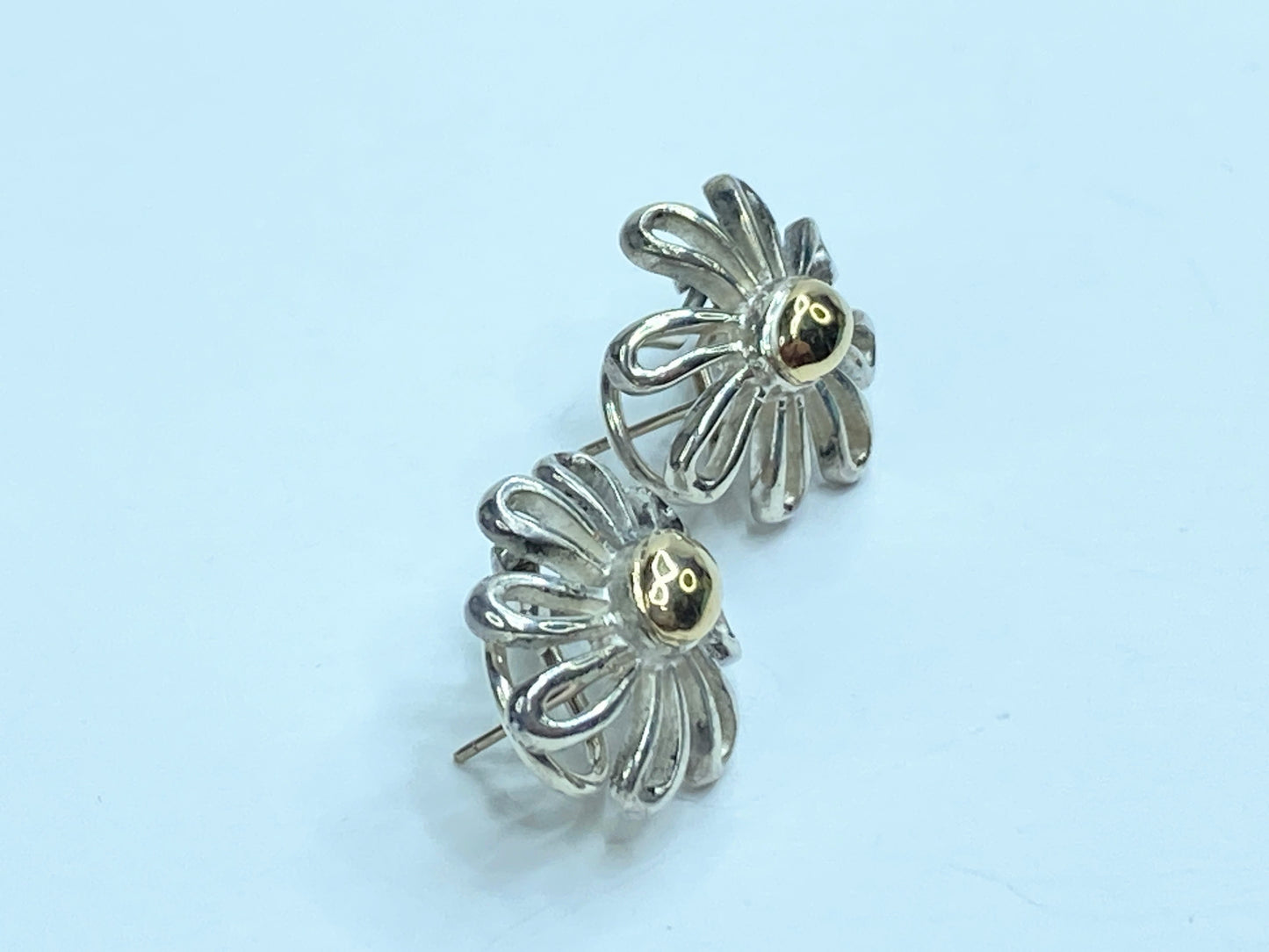 Tiffany Co Picasso Daisy 925 Silver 18Kt Gold Earrings Post & Omega JR1102