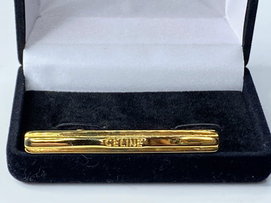 Céline Vintage Logo Gold Plated Tie Clip 2 1/8" GS174