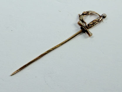 Art Deco 14K Gold Stick Pin White Enamel Sword Motif 2 7/8" 2.0g JR1190