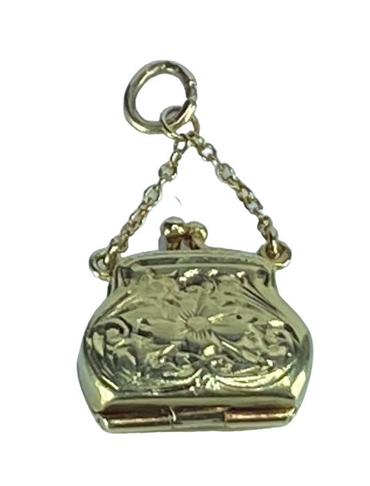 Art Deco 14K gold repousse etching locket mechanical purse 2.8g JR8092