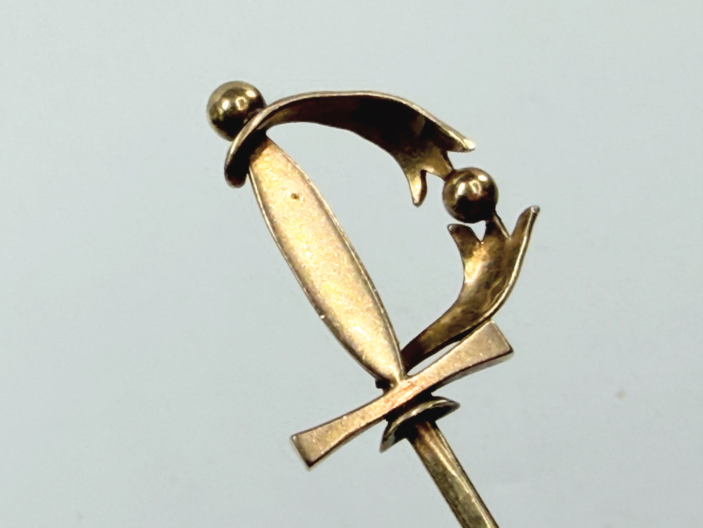 Art Deco 14K Gold Stick Pin White Enamel Sword Motif 2 7/8" 2.0g JR1190