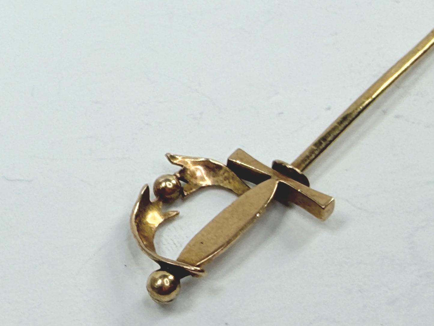 Art Deco 14K Gold Stick Pin White Enamel Sword Motif 2 7/8" 2.0g JR1190