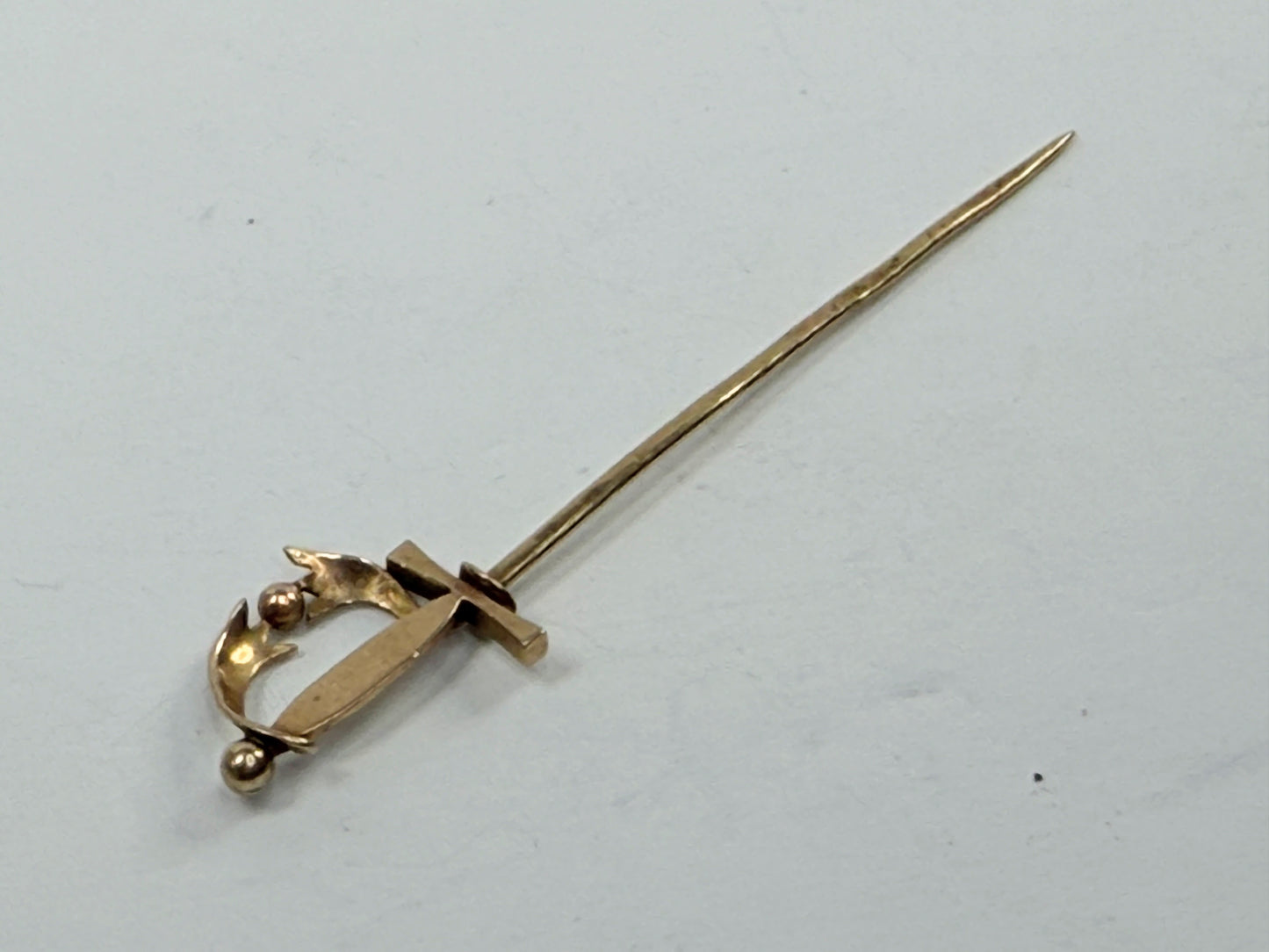 Art Deco 14K Gold Stick Pin White Enamel Sword Motif 2 7/8" 2.0g JR1190