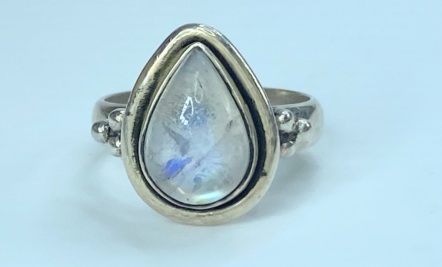 Sterling Silver Pear cut Natural Rainbow Moonstone ring JR8960