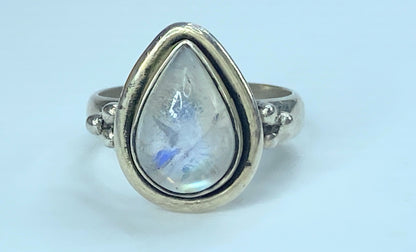 Sterling Silver Pear cut Natural Rainbow Moonstone ring JR8960