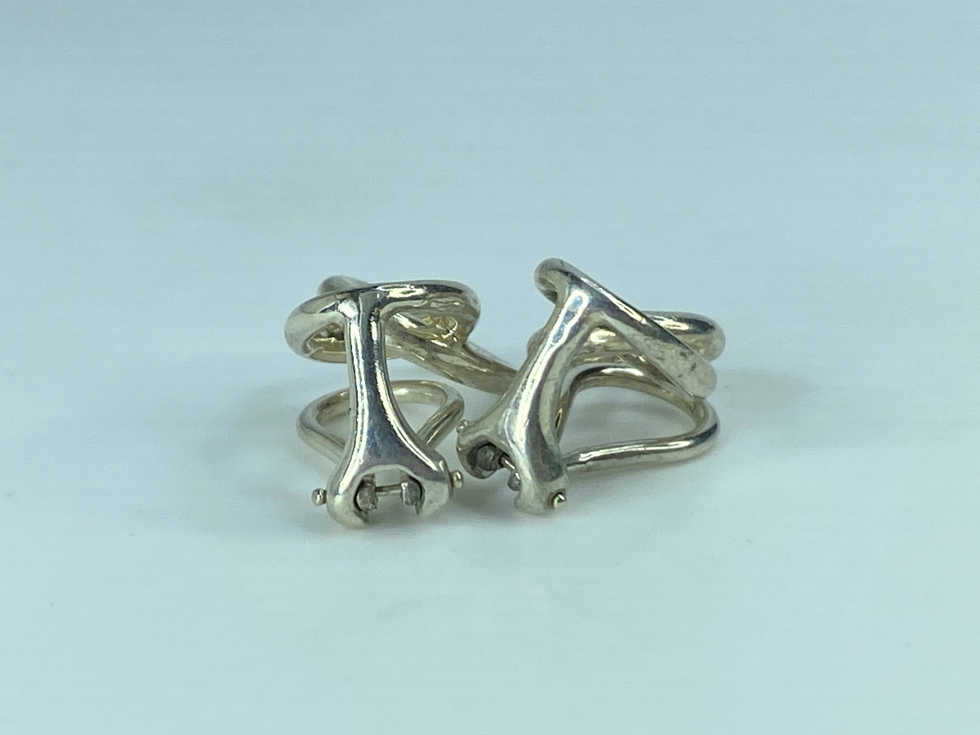 Tiffany & Co. Elsa Peretti lined Loop Earrings sterling Silver hardware JR641