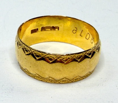 Antique Birmingham 22K Gold Engraved Band Ring 8mm Size 9 JR1193