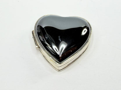 Sterling Silver Hematite Heart Shaped Hinged Trinket pill Box 26.8g SS183
