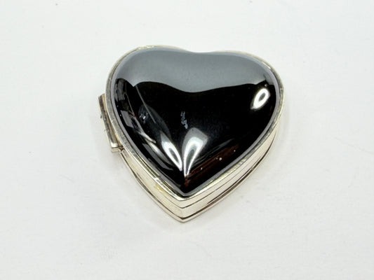 Sterling Silver Hematite Heart Shaped Hinged Trinket pill Box 26.8g SS183