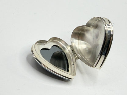 Sterling Silver Hematite Heart Shaped Hinged Trinket pill Box 26.8g SS183