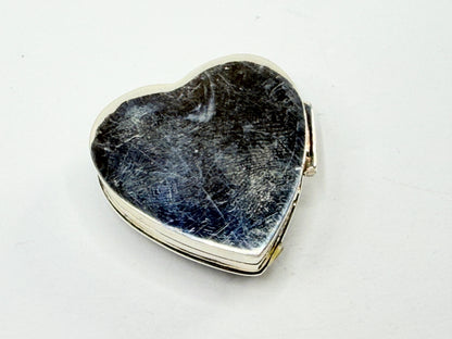 Sterling Silver Hematite Heart Shaped Hinged Trinket pill Box 26.8g SS183