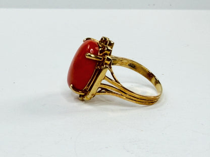 Early 20th Century 14K Gold Natural Coral Oval Ring Size 9.75 7.2g JR1194