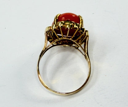 Early 20th Century 14K Gold Natural Coral Oval Ring Size 9.75 7.2g JR1194