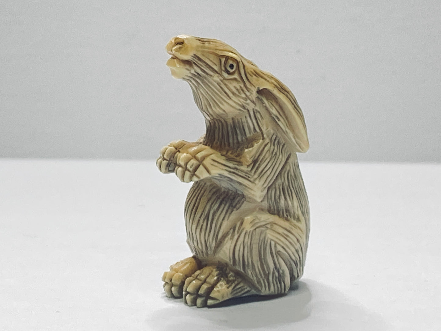 rly-Century Japanese Handcarved Resin Rabbit Netsuke Signed Miniature A672