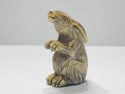 rly-Century Japanese Handcarved Resin Rabbit Netsuke Signed Miniature A672