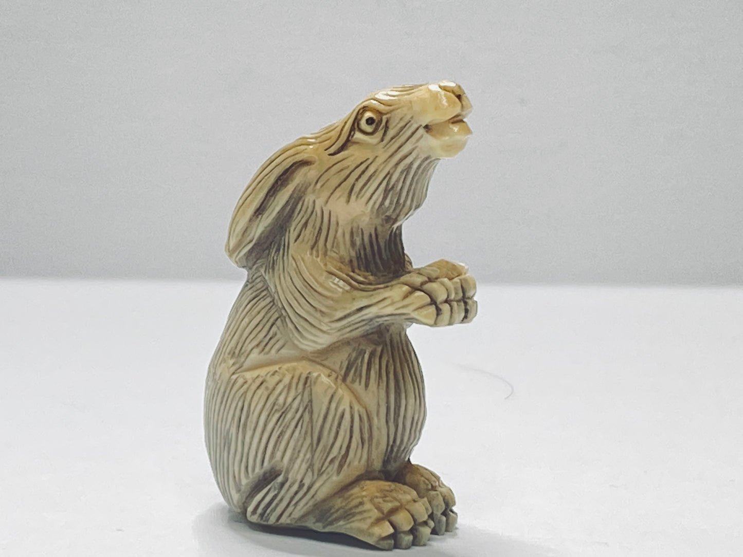 rly-Century Japanese Handcarved Resin Rabbit Netsuke Signed Miniature A672
