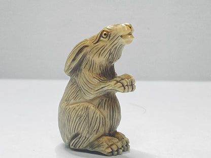 rly-Century Japanese Handcarved Resin Rabbit Netsuke Signed Miniature A672