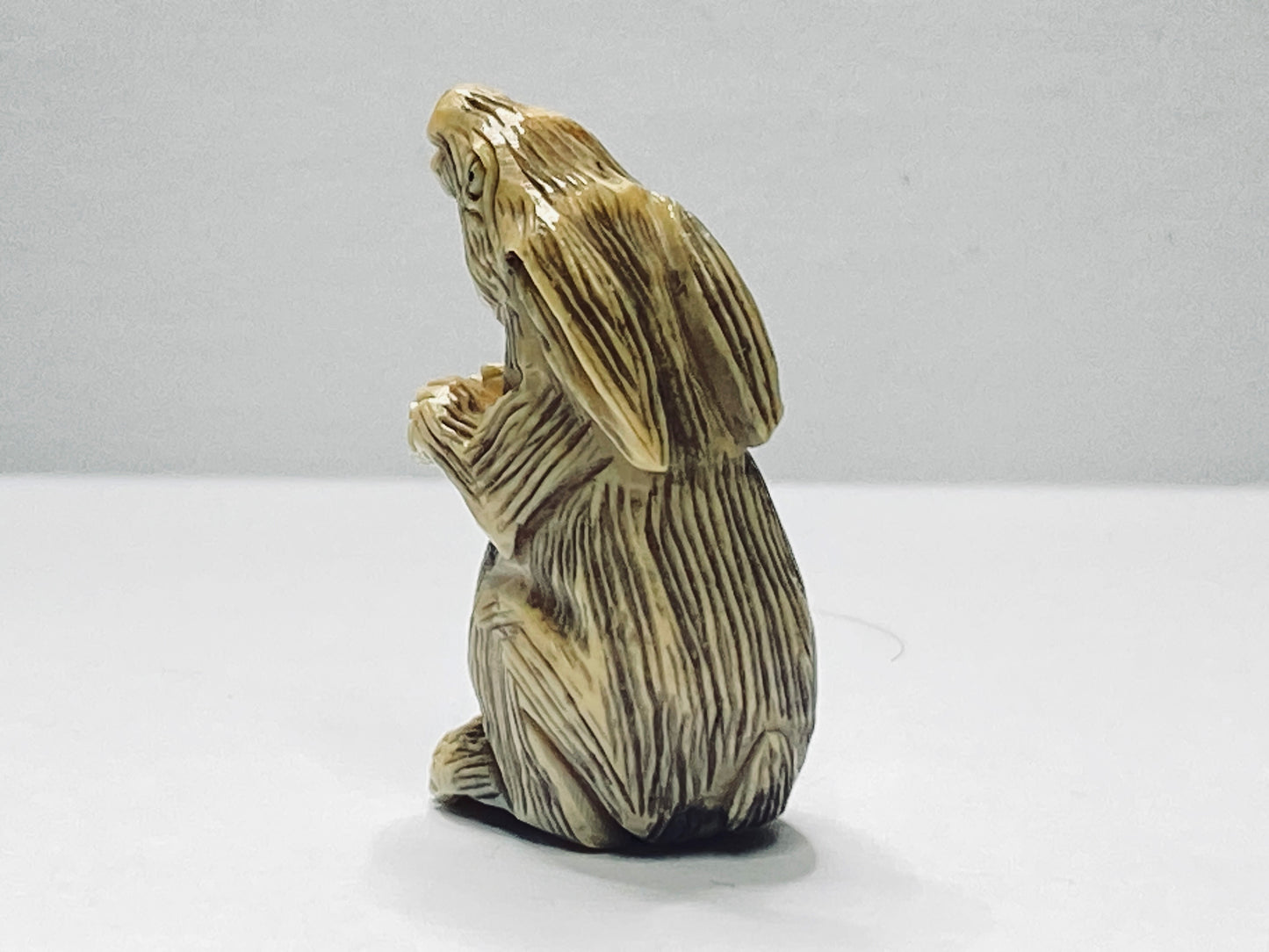 rly-Century Japanese Handcarved Resin Rabbit Netsuke Signed Miniature A672