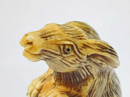 rly-Century Japanese Handcarved Resin Rabbit Netsuke Signed Miniature A672