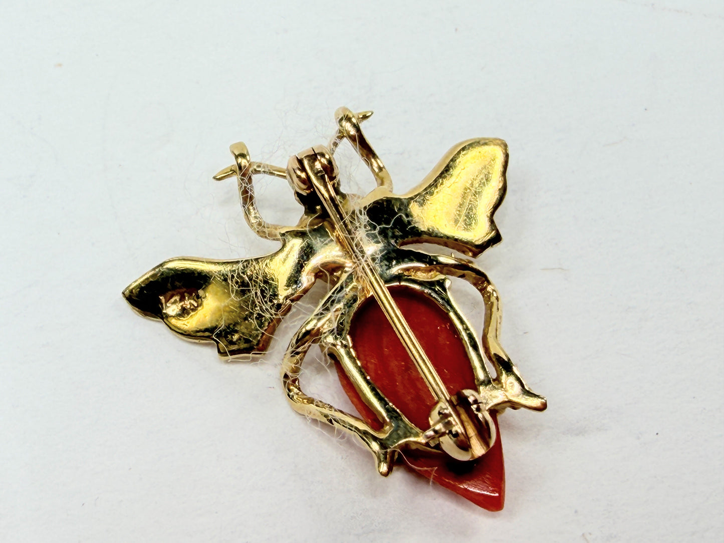 Early 20th Century 14K Gold Coral Pearl Bee Brooch Figural Insect Antique JR1196