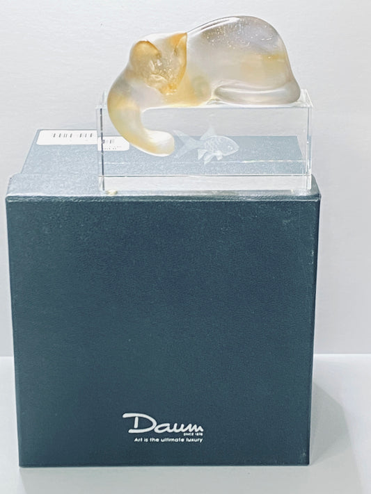 Daum France Petit Chat Sur Socle Pate de Verre Signed Cat Figurine w/ Box A674