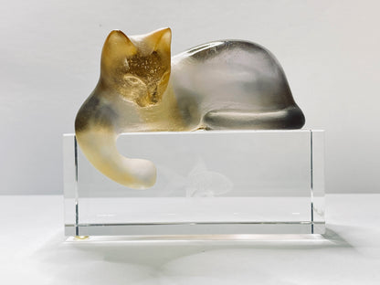Daum France Petit Chat Sur Socle Pate de Verre Signed Cat Figurine w/ Box A674