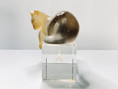 Daum France Petit Chat Sur Socle Pate de Verre Signed Cat Figurine w/ Box A674