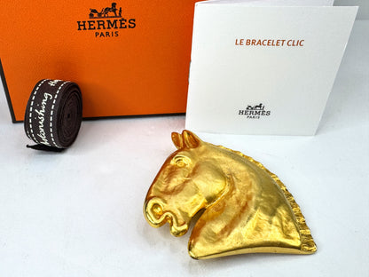 Vintage Hermès Paris Bijouterie Fantaisie gold horse head brooch pin GS849