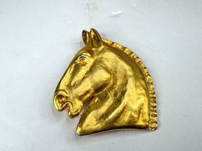 Vintage Hermès Paris Bijouterie Fantaisie gold horse head brooch pin GS849
